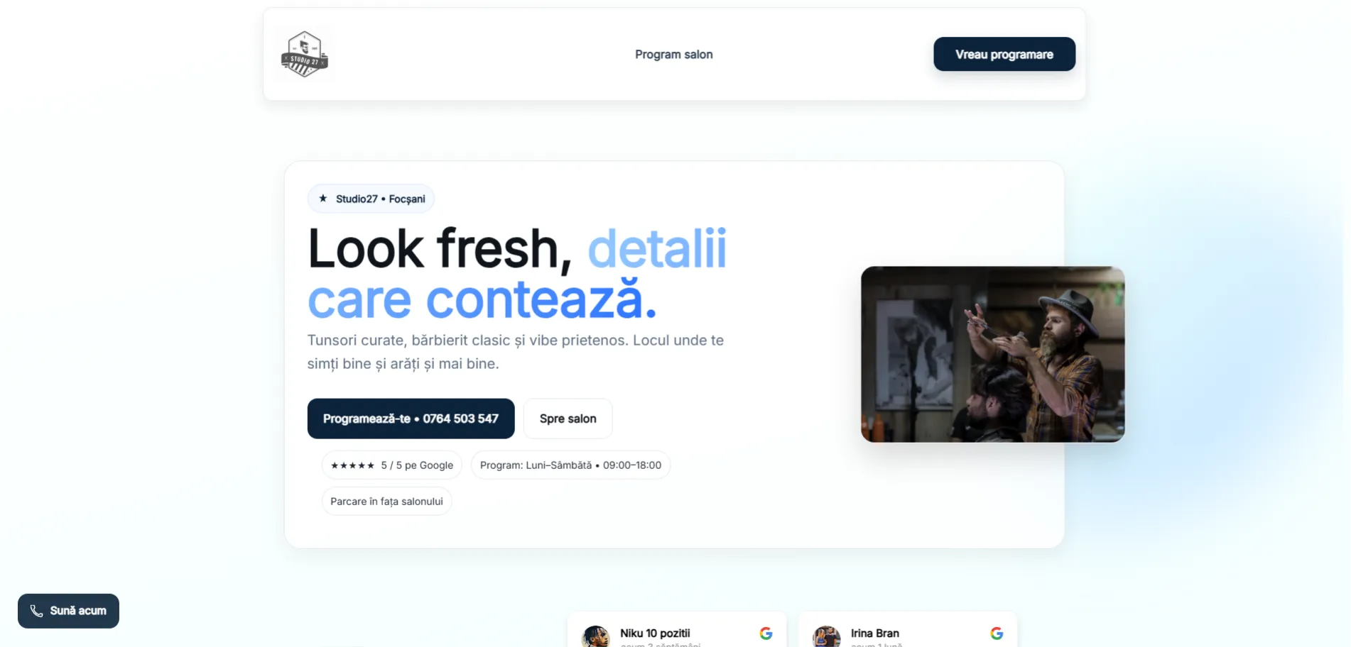 Creare site web frizerie - Studio27 Focșani