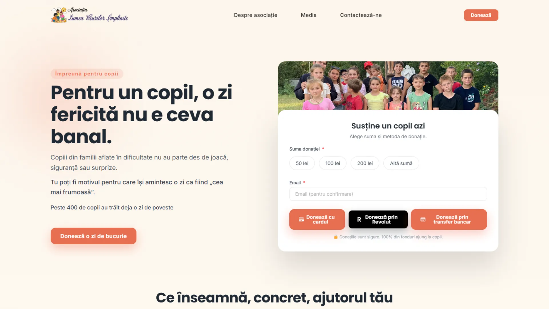 Creare site web ONG - Lumea Visurilor Împlinite